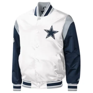 Dallas Cowboys Pitch White and Navy Blue Varsity Jacket