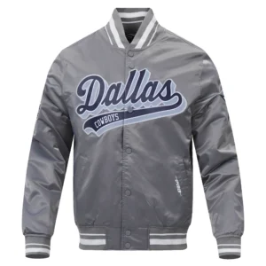 Dallas Cowboys Script Tail Grey Varsity Jacket