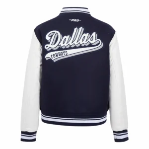 Dallas Cowboys Script Tail Wool Navy Blue Varsity Jacket 1