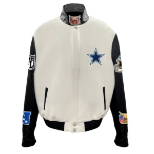 Dallas Cowboys Wool and Leather Off White Varsity Jacket
