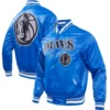 Dallas Mavericks City Edition Blue Satin Varsity Jacket 2