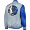 Dallas Mavericks Fast Break Satin Varsity Royal Blue and Gray Jacket 1