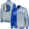 Dallas Mavericks Fast Break Satin Varsity Royal Blue and Gray Jacket 2