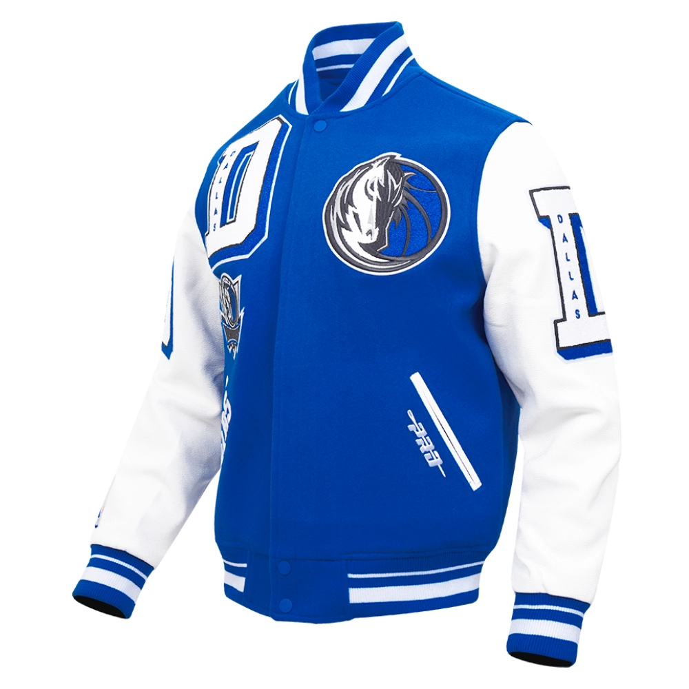 Dallas Mavericks Mashup Blue and White Wool & Leather Varsity Jacket 1