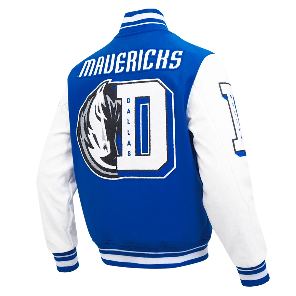 Dallas Mavericks Mashup Blue and White Wool & Leather Varsity Jacket 2