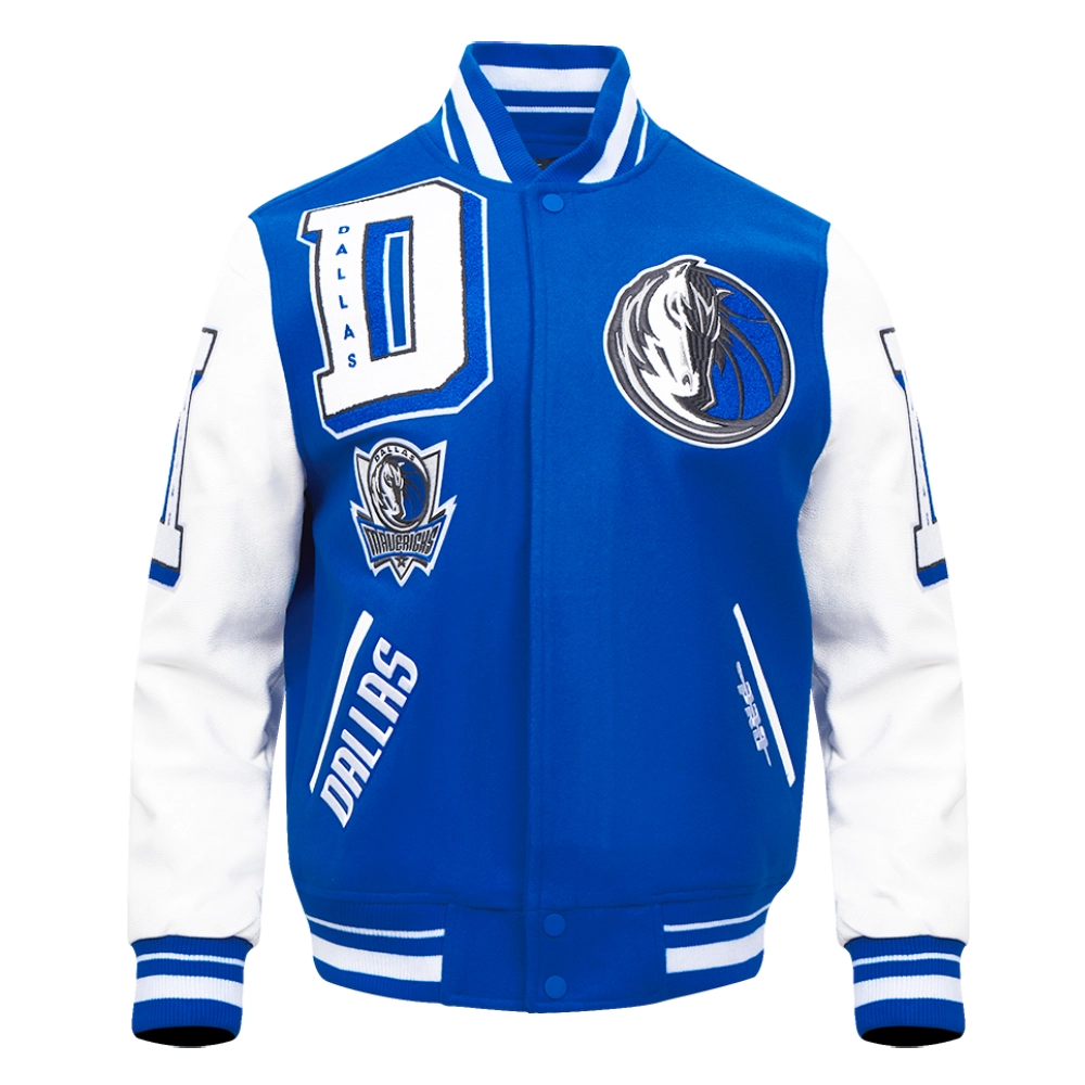 Dallas Mavericks Mashup Blue and White Wool & Leather Varsity Jacket