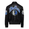 Dallas Mavericks Old English Full Leather Jacket Black 1