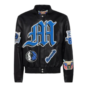 Dallas Mavericks Old English Full Leather Jacket Black