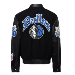Dallas Mavericks Old English Wool & Leather Varsity Jacket Black