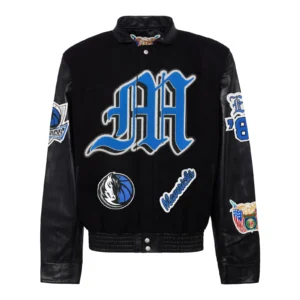 Dallas Mavericks Old English Wool & Leather Varsity Jacket Black