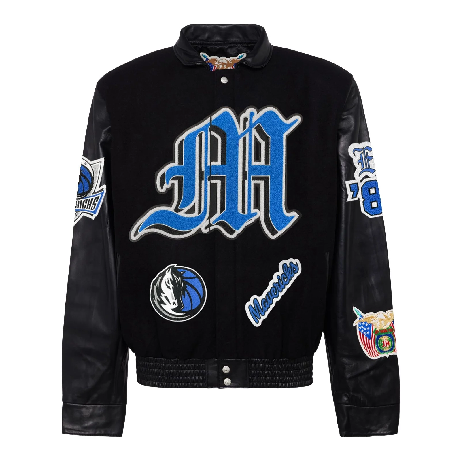 Dallas Mavericks Old English Wool & Leather Varsity Jacket Black