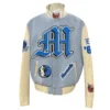 Dallas Mavericks Old English Wool & Leather Varsity Jacket Columbia Blue