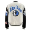 Dallas Mavericks Old English Wool & Leather Varsity Jacket Off White and Black 1