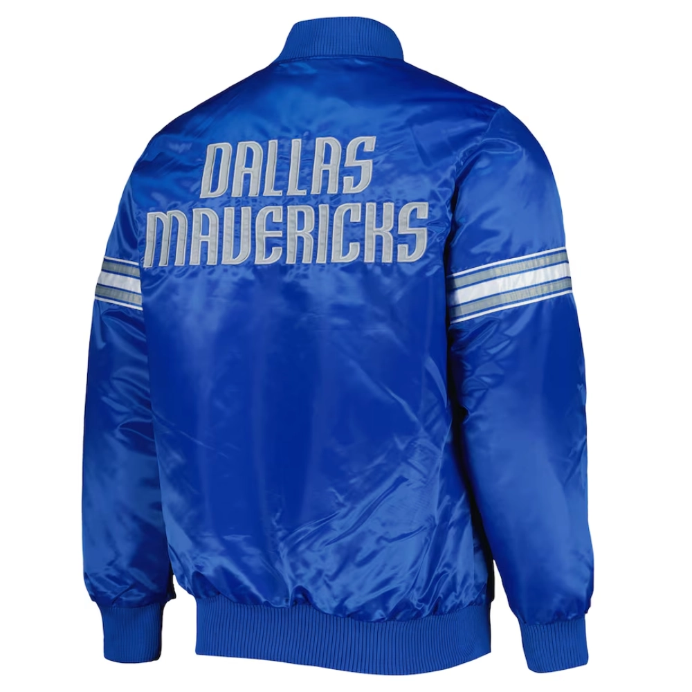 Dallas Mavericks Pick & Roll Full-Snap Blue Satin Varsity Jacket 1