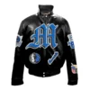 Dallas Mavericks Puffer Old English Black Full Leather Jacket
