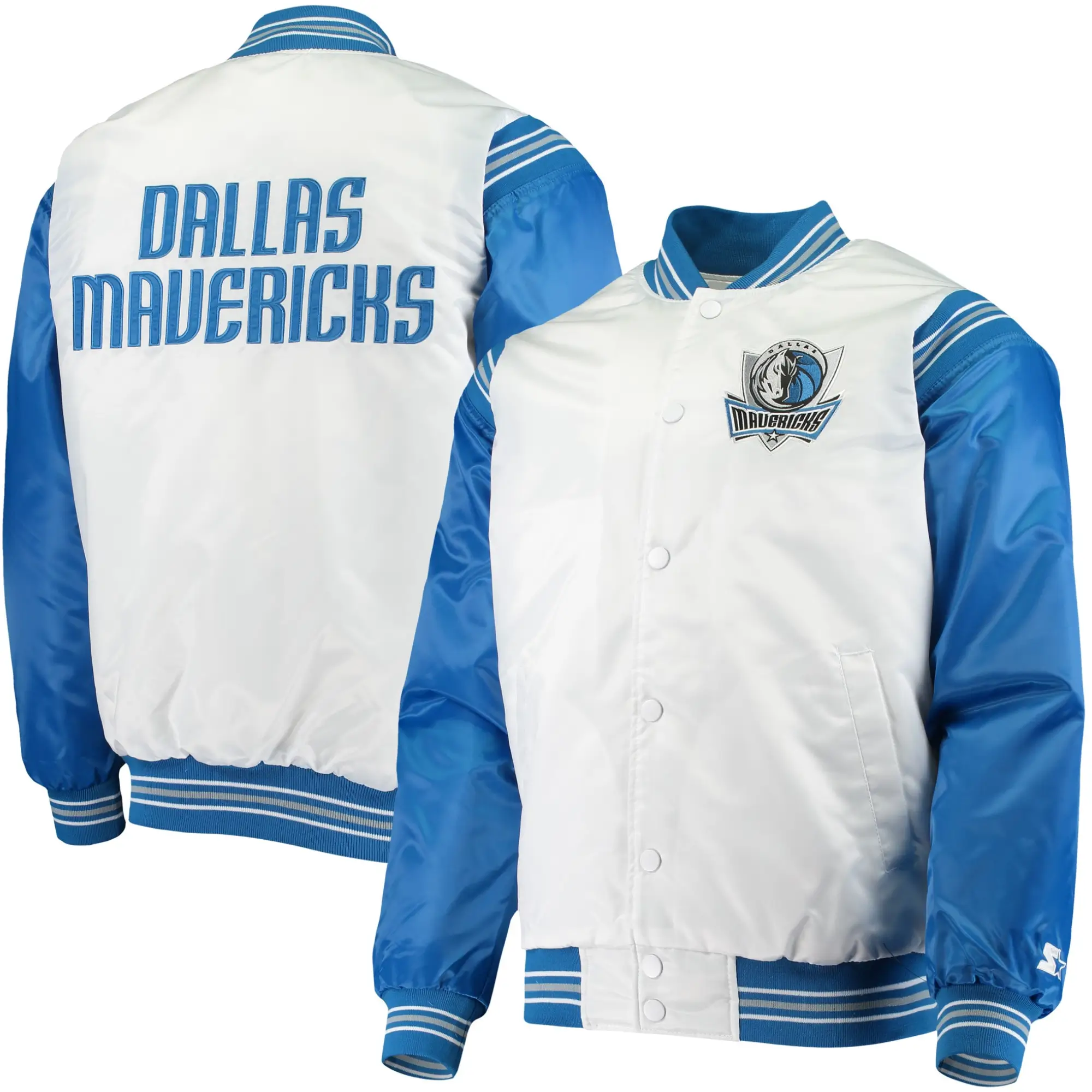 Dallas Mavericks The Enforcer Satin Blue and White Varsity Jacket 2