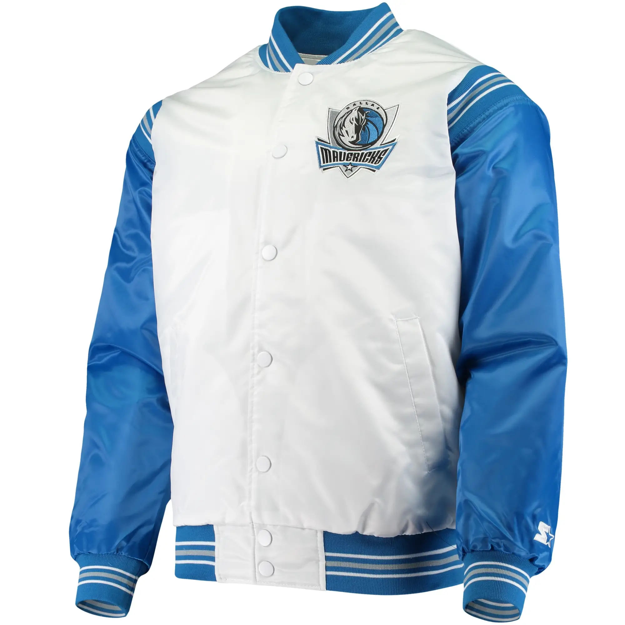 Dallas Mavericks The Enforcer Satin Blue and White Varsity Jacket