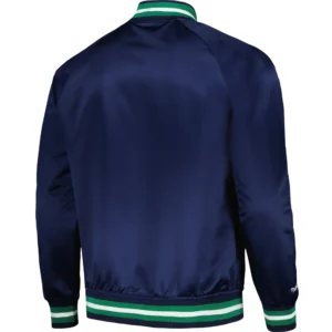 Dallas Mavericks Throwback Wordmark Satin Varsity Navy Blue Jacket 1