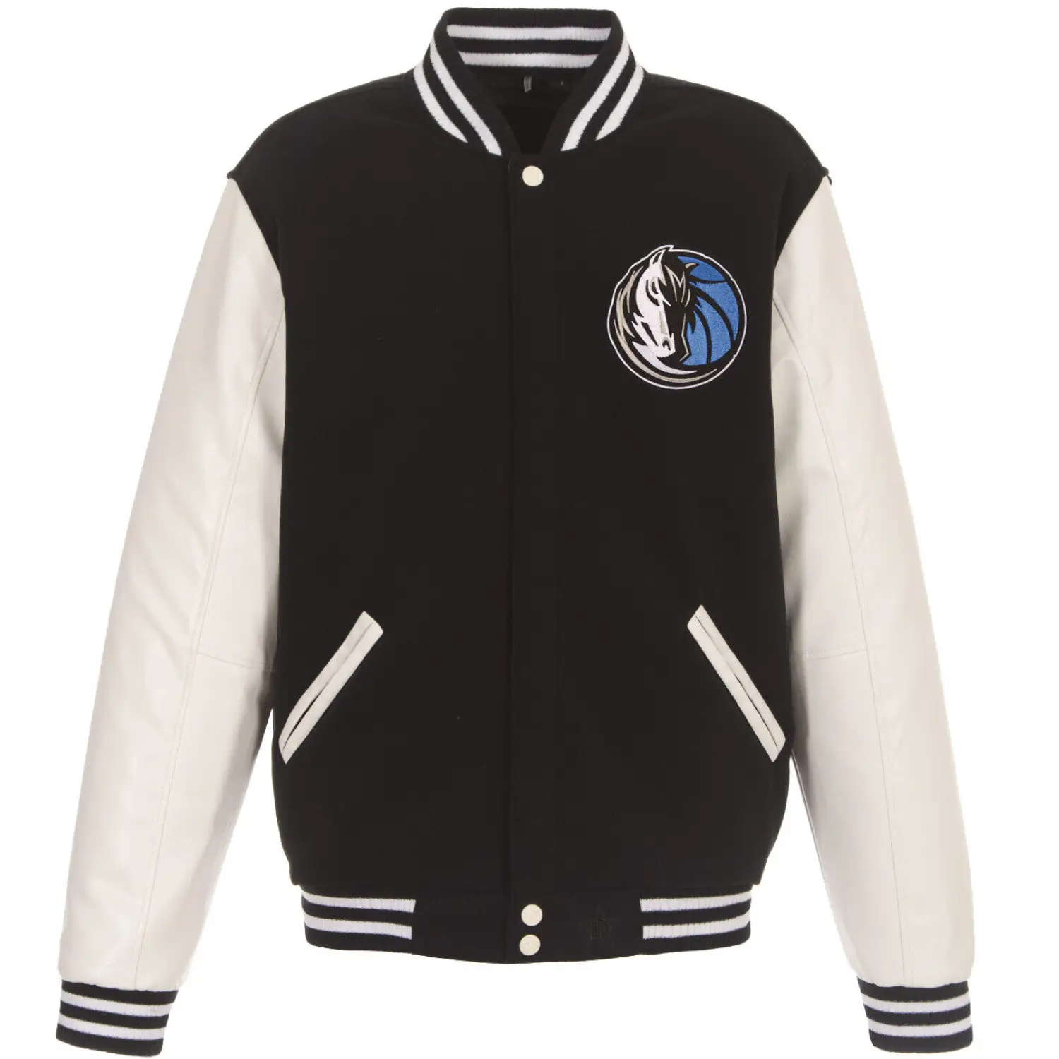 Dallas Mavericks Two Tone Wool and Leather Black and White Varsity Jacket