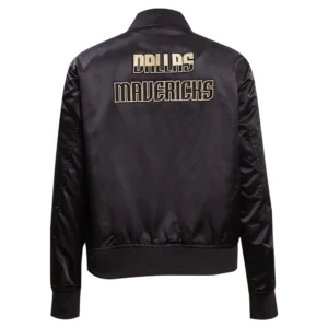 Dallas Mavericks Women’s Black Glam Satin Varsity Jacket 3