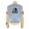 Dallas Mavericks Wool & Leather Baby Blue and Cream Varsity Jacket 1