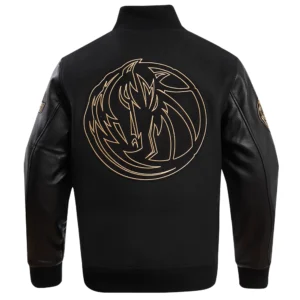 Dallas Mavericks Wool and Leather Black & Gold Varsity Jacket 3