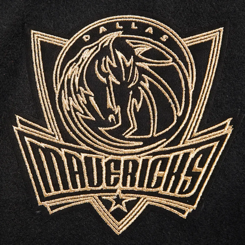 Dallas Mavericks Wool and Leather Black & Gold Varsity Jacket 5