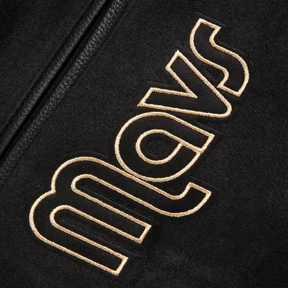 Dallas Mavericks Wool and Leather Black & Gold Varsity Jacket 7