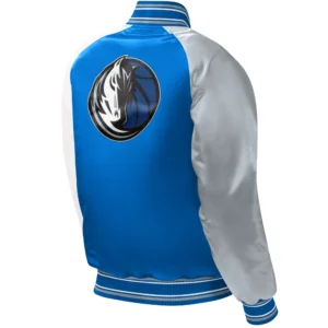 Dallas Mavericks Youth Raglan Satin Blue Varsity Jacket 1
