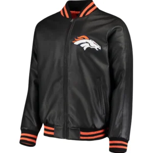 Denver Broncos Black Stiff Arm Pleather Varsity Jacket