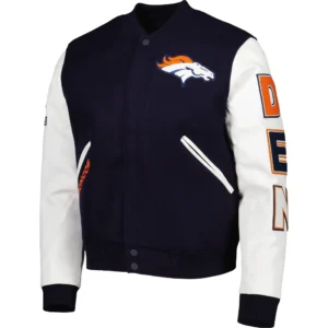 Denver Broncos Classic Navy Blue Wool Varsity Jacket