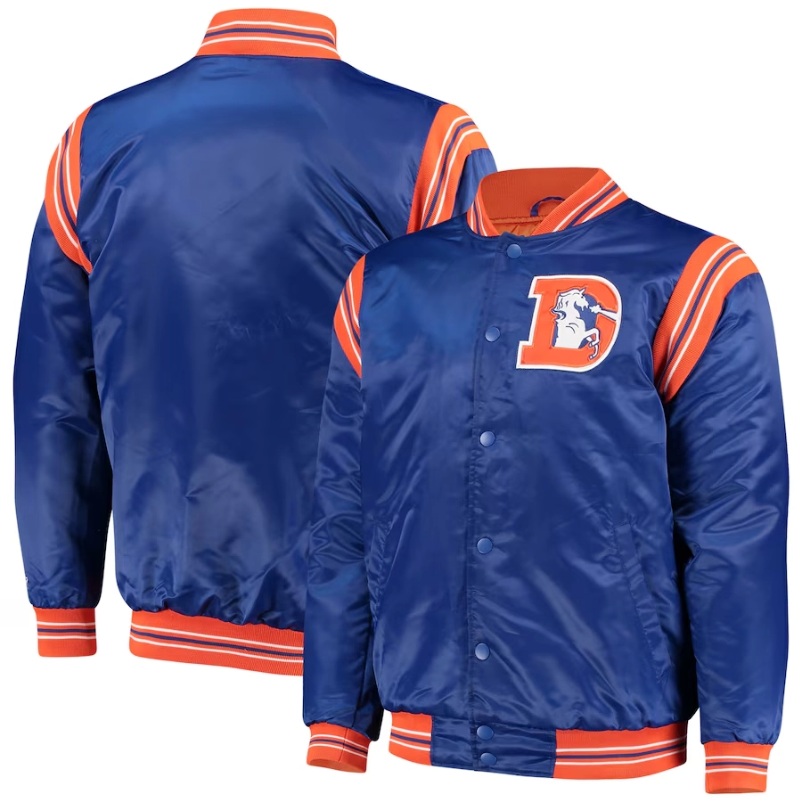 Denver Broncos Enforcer Satin Blue Varsity Jacket 3