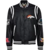 Denver Broncos Leather Black Varsity Jacket