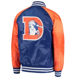 Denver Broncos Lead Off Satin Blue Varsity Jacket 1
