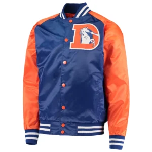 Denver Broncos Lead Off Satin Blue Varsity Jacket