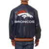 Denver Broncos Navy Blue Leather Varsity Jacket 1