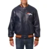 Denver Broncos Navy Blue Leather Varsity Jacket