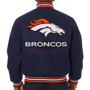 Denver Broncos One Color Navy Blue Varsity Jacket 1
