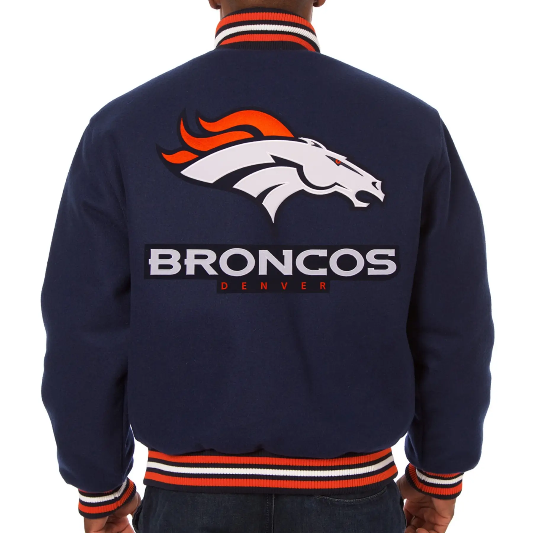 Denver Broncos One Color Navy Blue Varsity Jacket 1