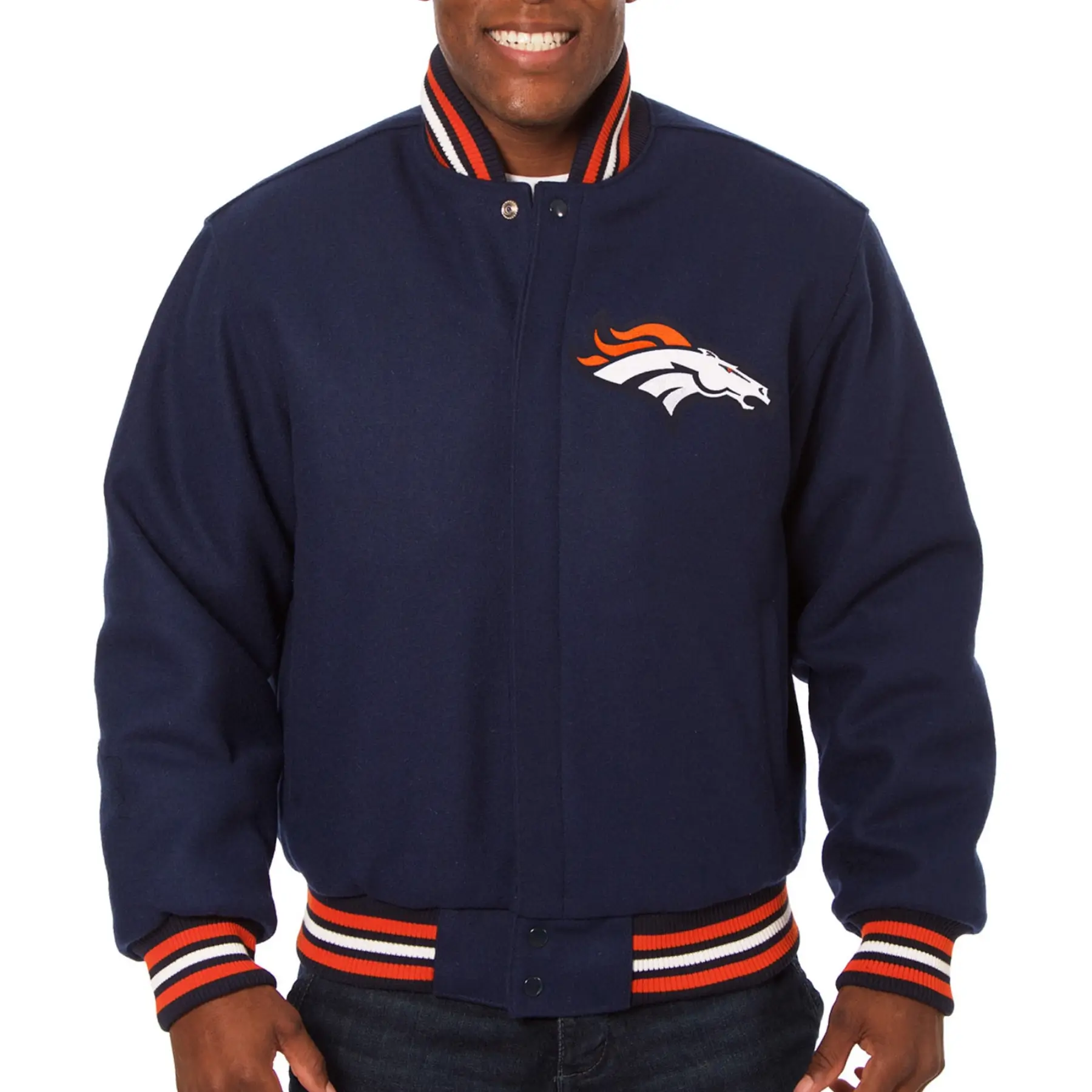 Denver Broncos One Color Navy Blue Varsity Jacket