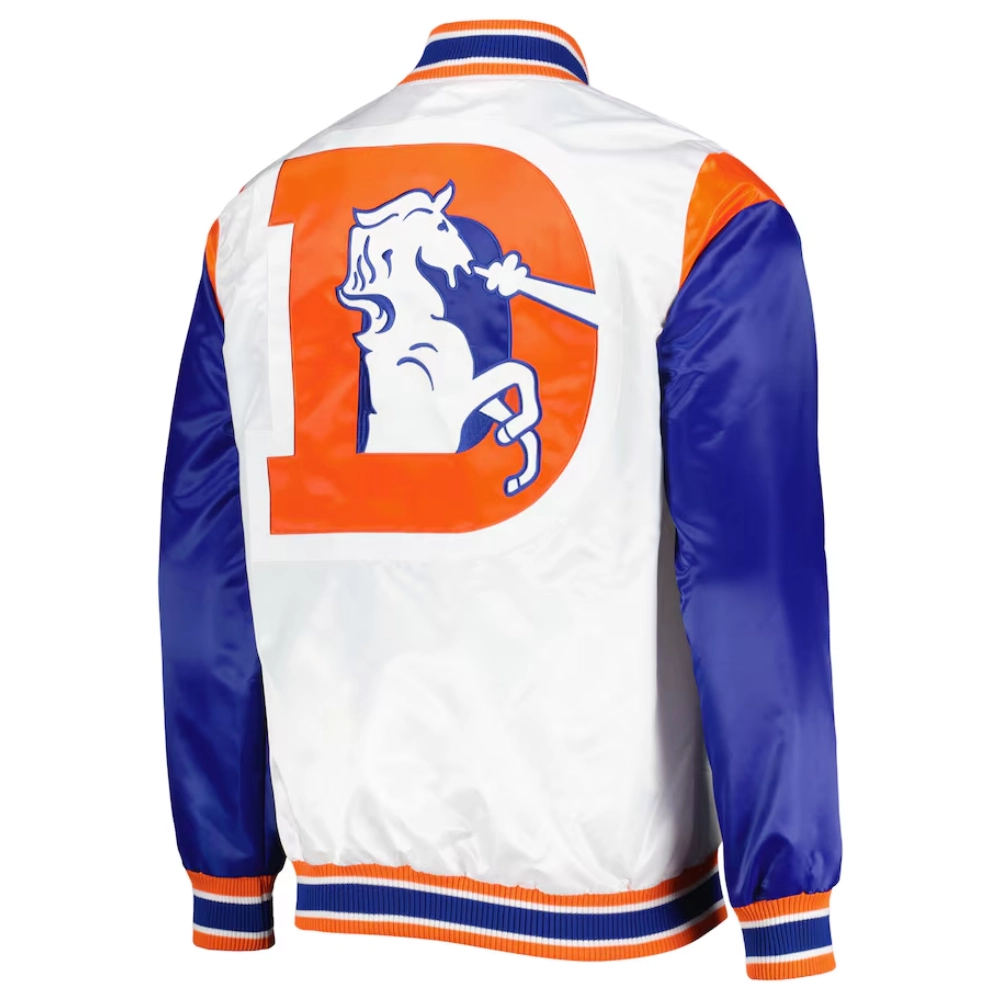 Denver Broncos Pitch Satin White Varsity Jacket 1