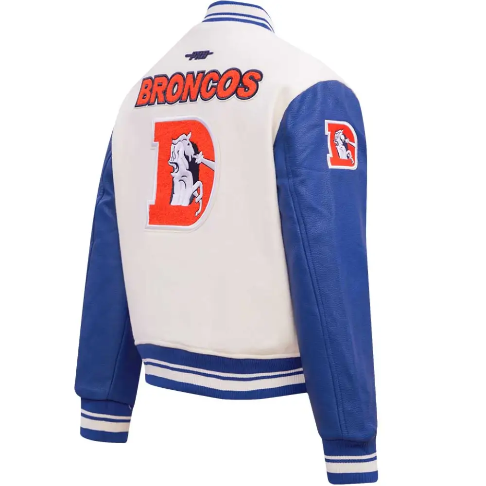 Denver Broncos Retro Classic Varsity White Jacket 1