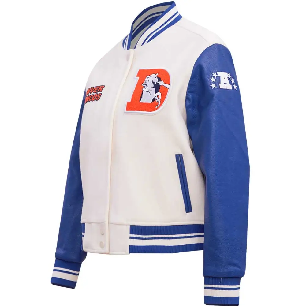 Denver Broncos Retro Classic Varsity White Jacket 2