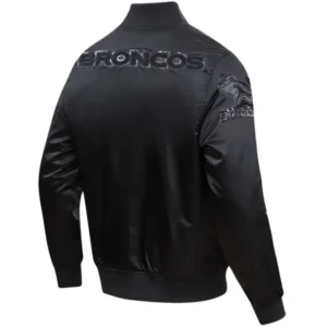 Denver Broncos Triple Black Satin Varsity Jacket 1