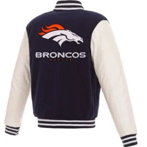 Denver Broncos Two Tone Navy Blue Varsity Jacket 1