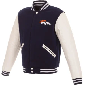 Denver Broncos Two Tone Navy Blue Varsity Jacket