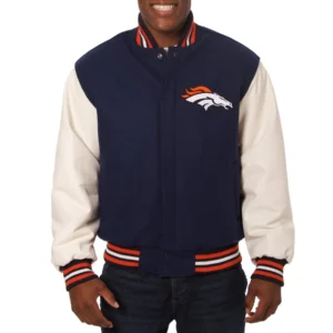 Denver Broncos Two Tone Varsity Navy Blue Jacket