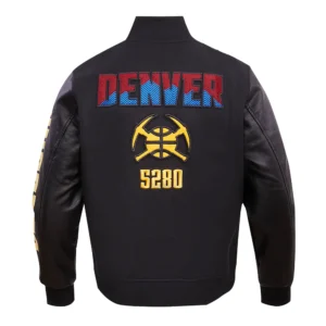Denver Nuggets Chest Mile Black Wool Varsity Jacket 2