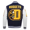 Denver Nuggets Mashup Navy Blue and White Wool and Leather Varsity Jacket 2