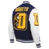 Denver Nuggets Mashup Navy Blue and White Wool and Leather Varsity Jacket 3